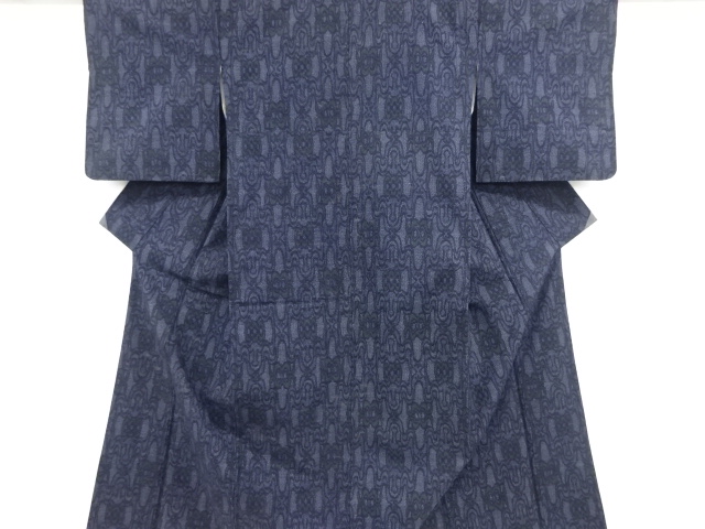 JAPANESE KIMONO / ANTIQUE KIMONO / SILK / TOKAMACHI TSUMUGI / WOVEN ABSTRACT PATTERN